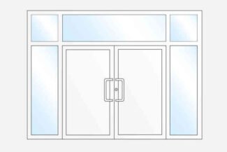 Double-leaf entryway with sidelights and toplight