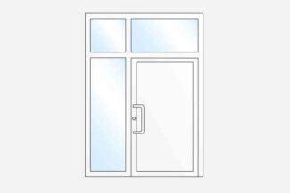 Single-leaf entrance door with sidelight and toplight